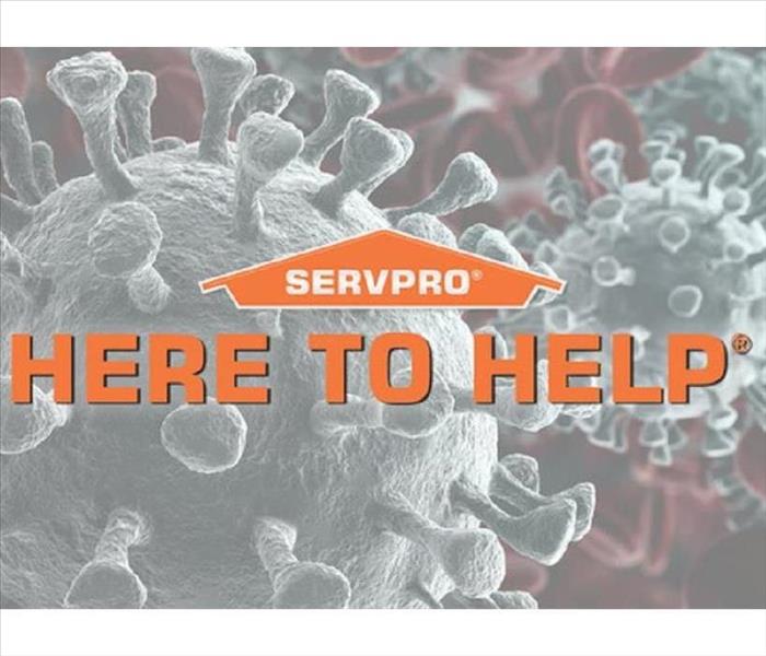 Image of coronavirus with orange letters stating Here to Help